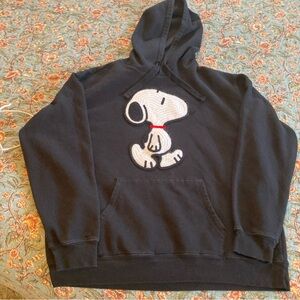 Peanuts Black Hoodie Crochet Snoopy Graphic Size Women’s XXL Pocket